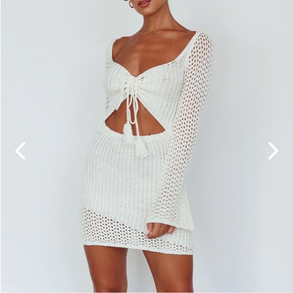 Dresses & Skirts - White Boho Crochet Knit Cutout Cover Up Dress